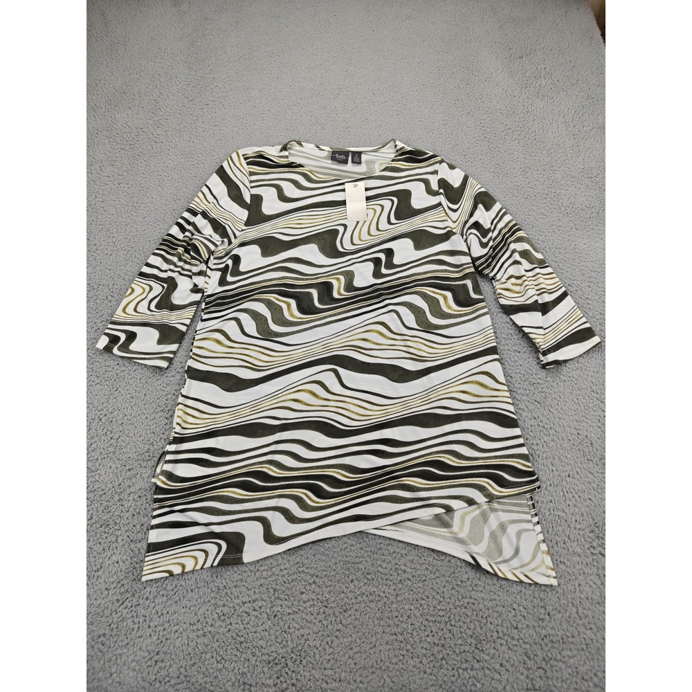 Chicos Asymmetrical Top Womens 2 Travelers‎ 3/4 Sleeve Wavy Lines Wrinkle Free
